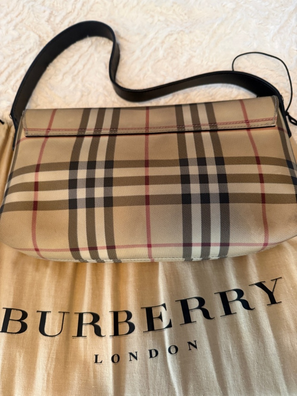 Burberry Beige Check Canvas Shoulder Bag with Black Trim - Picture 9 of 16